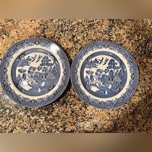 Churchill blue and white china plates.